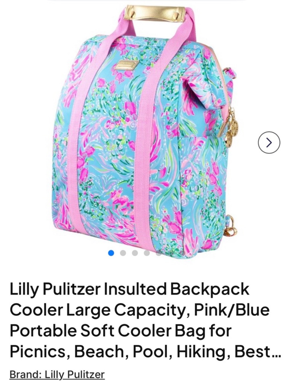 Lilly Pulitzer Insulted Backpack Cooler Large Capacity, Pink/Blue Portable bag